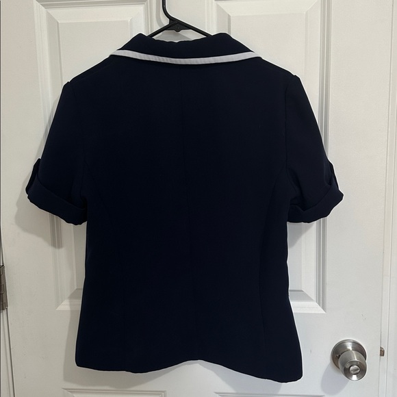 Y2K Navy:Dark Blue Button-Down Shirt with White Trim Size 8 - Picture 6 of 7